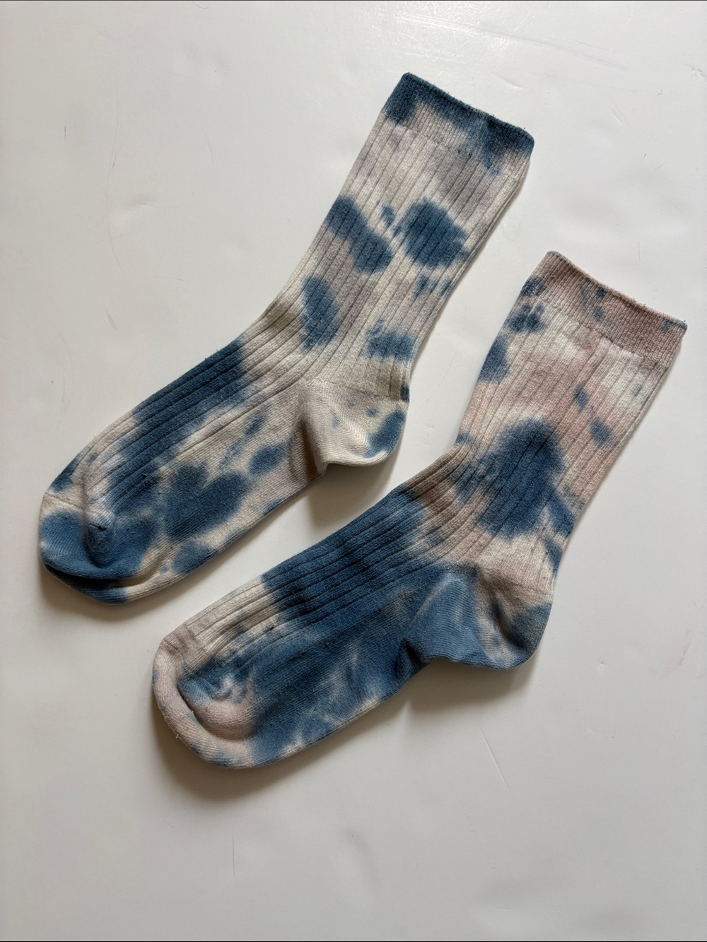 Tie-Dye Crew Socks - Blue & Cream